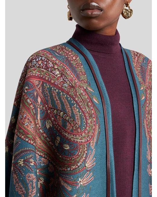 Cape En Laine Mélangée À Motif Paisley Fleuri, Femme Etro en coloris Blue