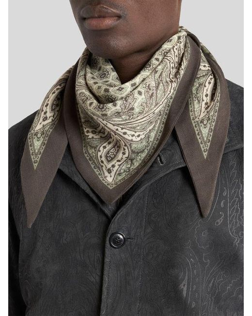 Etro Brown Triangular Wool Scarf With Tie Motif for men