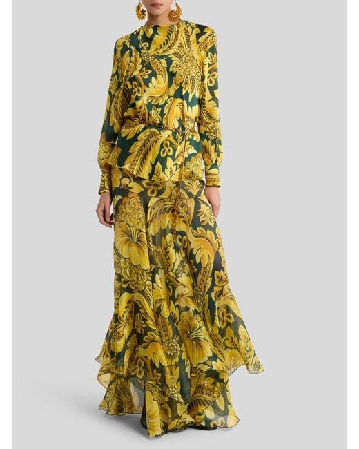Jupe Longue En Soie À Motif Fleurs Et Abeilles, Femme, Taille Etro en coloris Green