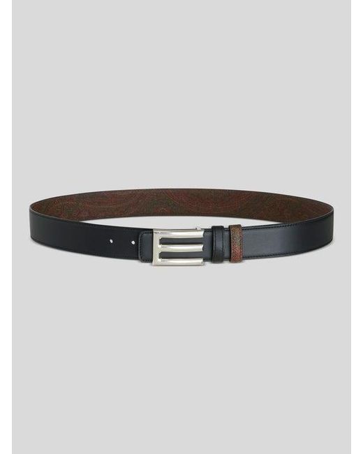 Etro Black Reversible Arnica And Leather Belt for men
