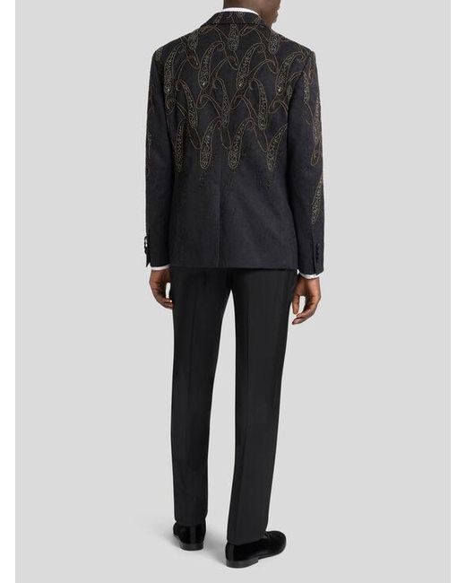 Etro Black Single-Breasted Stretch Cotton-Blend Jacquard Jacket With Paisley Embroidery for men