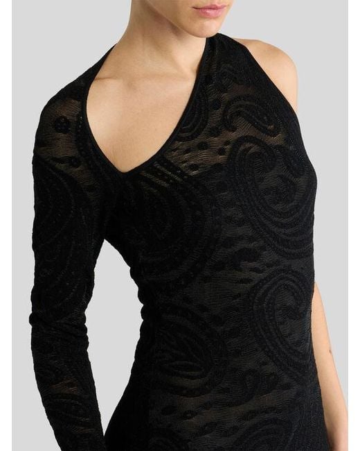Etro Black Jacquard Long Dress With Paisley Motif