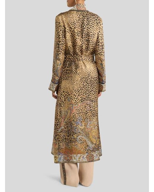 Etro Natural Silk Robe Coat With Paisley And Animal Motif