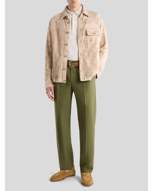 Etro Natural Knit Cotton Shacket With Leafy Motif for men