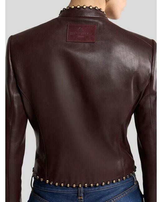 Etro Black Cropped Leather Jacket With Studs