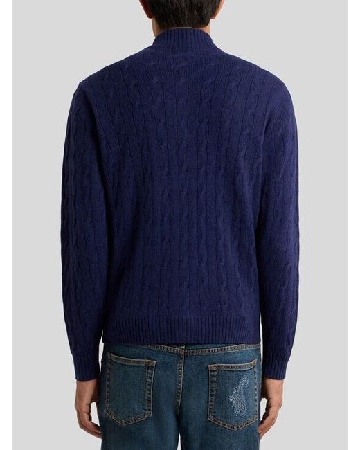 Etro Blue Plain-Coloured Cashmere Cardigan for men