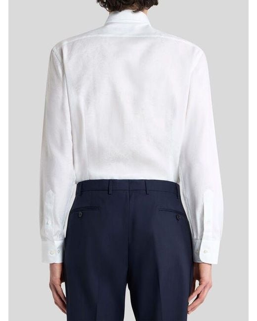 Etro White Cotton Jacquard Shirt With Paisley Foliage Motif for men