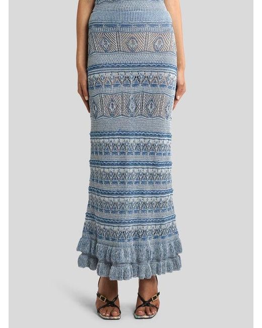 Etro Blue Crocheted Cotton Maxi Skirt