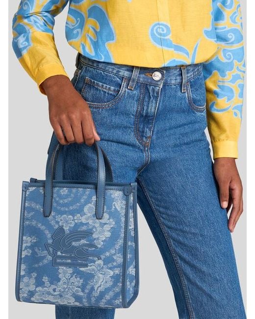 Etro Blue Small Denim Love Trotter Bag With Pegaso Symbol