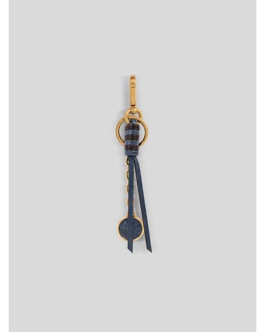 Etro White Nappa Leather Charm With Chain And Pegaso Coin