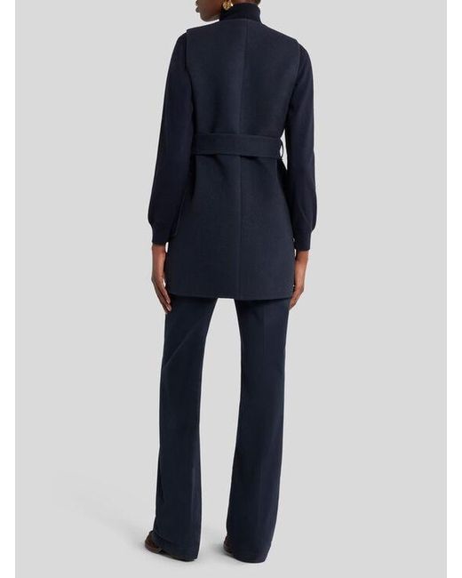 Etro Blue Long Wool And Cashmere Jacquard Waistcoat