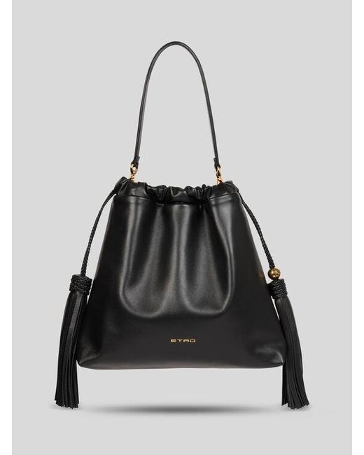 Etro Black Medium Leather Kalispera Bag With Tassels