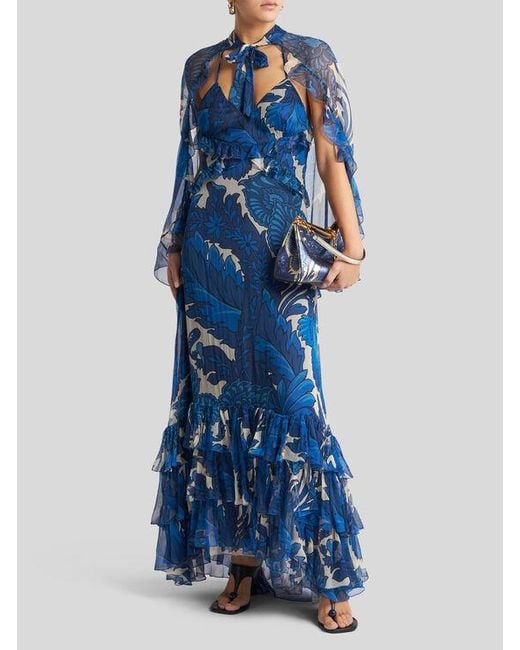 Robe Avec Grand Imprimé Floral Et Cape Amovible, Femme, Taille Etro en coloris Blue