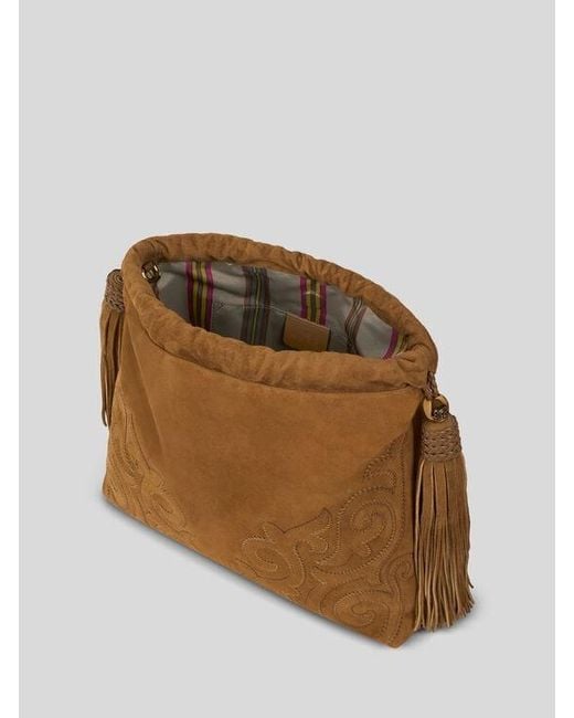 Etro Brown Medium Suede Kalispera Bag With Patch And Tassels