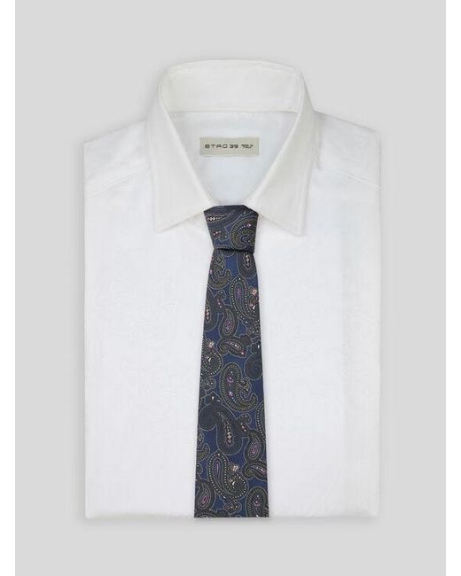 Etro Blue Paisley Silk Jacquard Tie for men