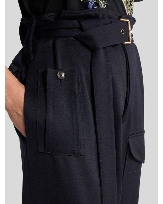 Etro Black Straight-Leg Wool Trousers With Pockets And Belt