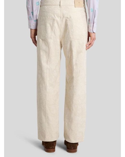 Etro Natural Straight-Leg Denim Jeans With Pressed Creases And Leafy Motif for men