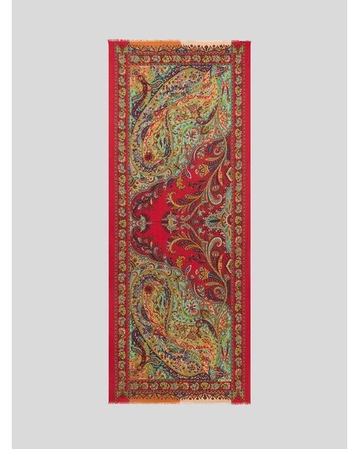 Etro Red Cashmere, Silk And Wool Scarf With Paisley Motif