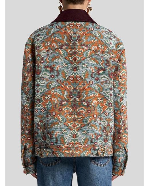 Etro Multicolor Zipped Cotton Jacquard Jacket With Floral Motif