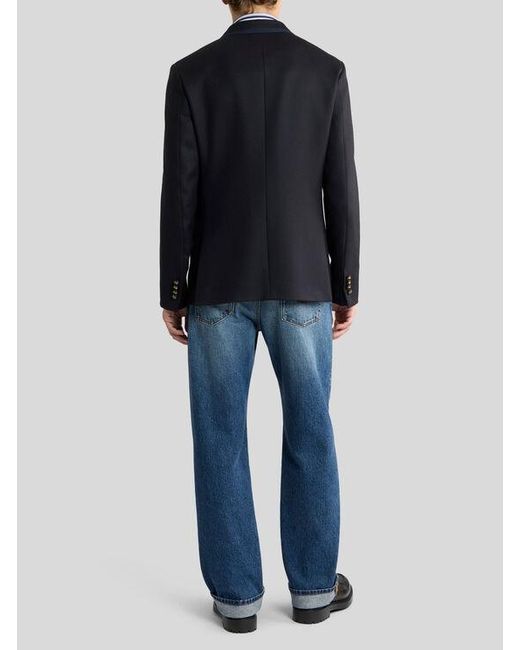Etro Blue Single-Breasted Wool Jacket With Pegaso Logo for men