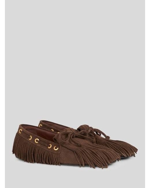 Etro Brown Suede Boat Loafers With Fringing
