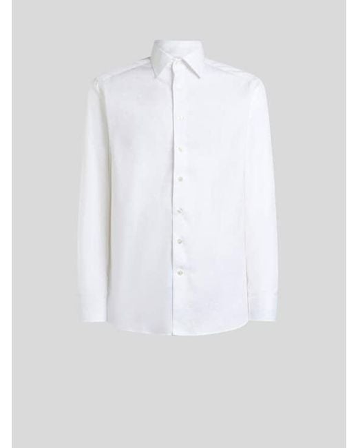 Etro White Cotton Jacquard Shirt With Arnica Motif for men