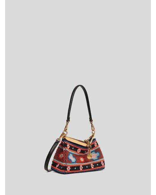 Etro Red Small Vela Bag With Bead Embroidery
