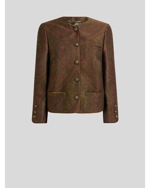 Etro Brown Wool-Blend Jacquard Jacket With Paisley Motif