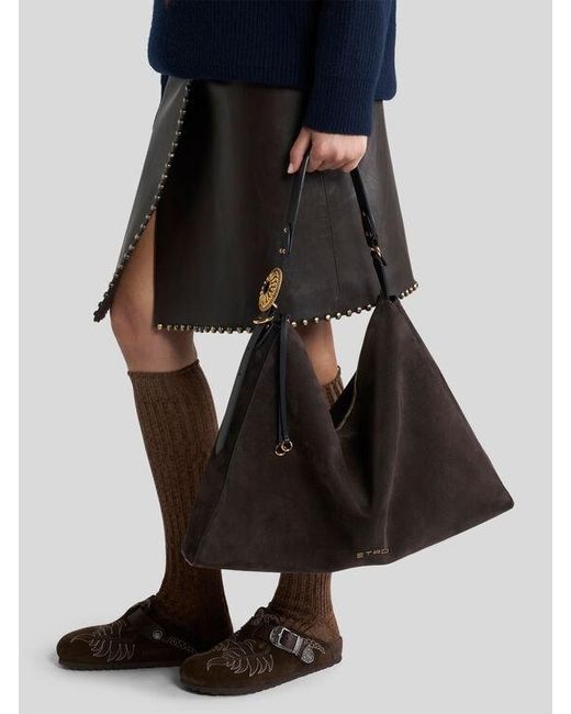 Etro Black Large Suede Rosette Bag