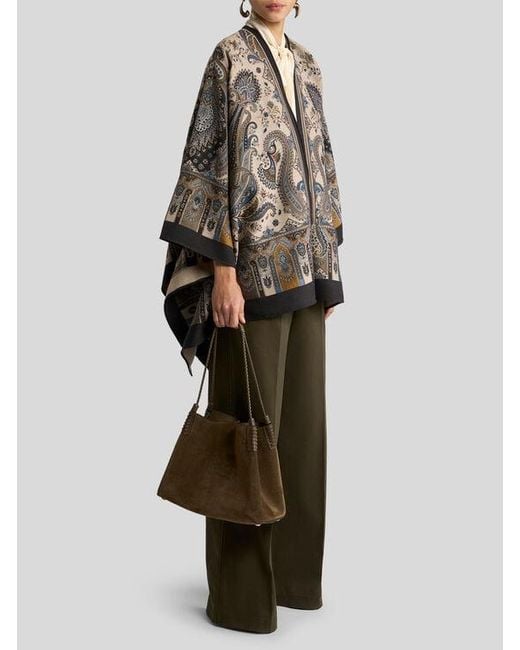 Etro Black Wool-Blend Jacquard Cape With Paisley Motif