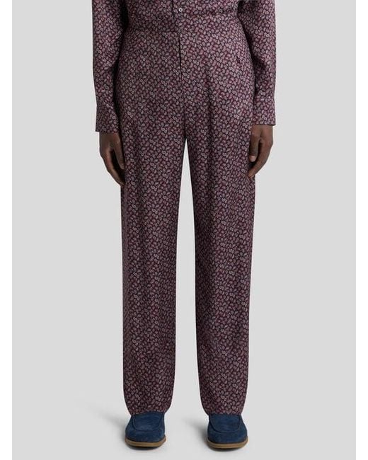 Etro Purple Trousers With Micro Paisley Motif for men