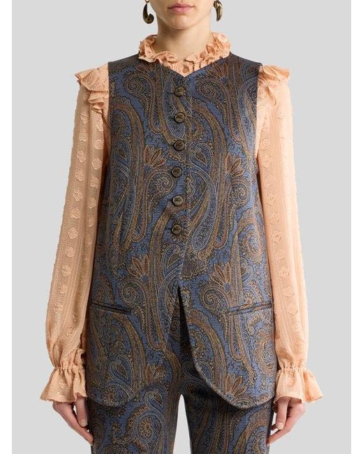 Etro Brown Cotton-Blend Jacquard Waistcoat With Paisley Motif