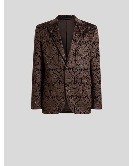 Etro Brown Single-Breasted Cotton Jacket With Crystals And Damask Motif for men