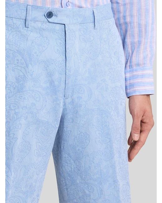 Etro Blue Striped Cotton Jacquard Shorts With Floral Paisley Motif for men