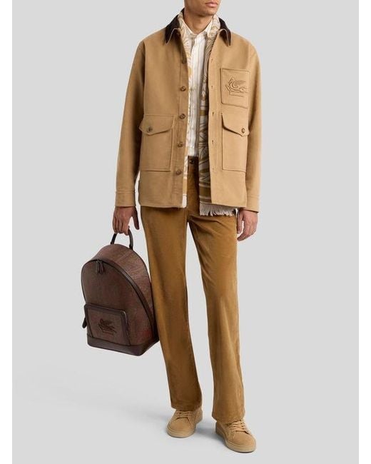 Etro Natural Cotton Jacket With Pegaso for men