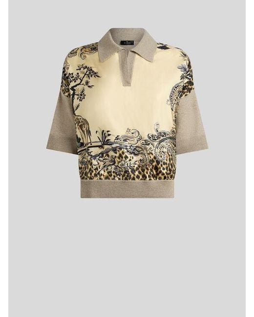 Etro White Wool-Blend Sweater With Placed Animal And Paisley Print