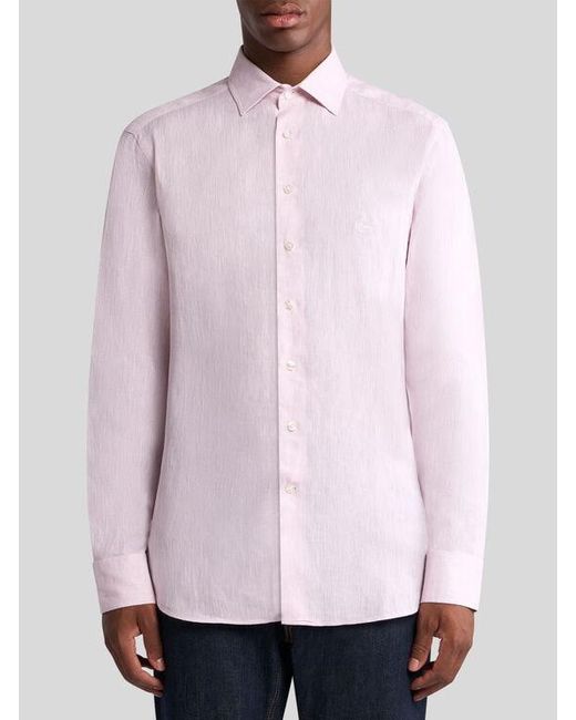 Etro Pink Linen Shirt With Pegaso Embroidery
