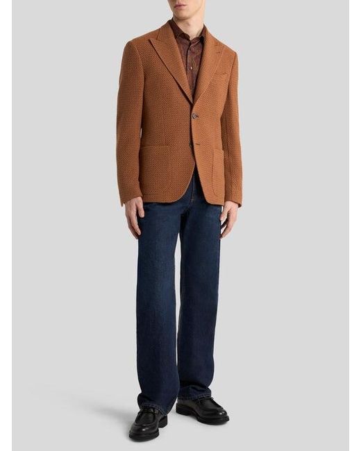 Etro Brown Single-Breasted Knit Cashmere And Wool Jacket for men