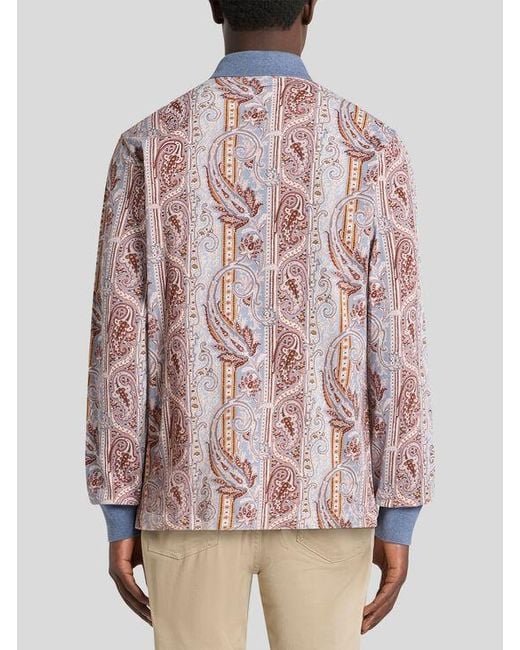 Etro Pink Cotton Pique Polo Shirt With Leafy Paisley Motif for men