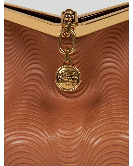 Etro Brown Medium Vela Bag With Wavy Motif And Clutch