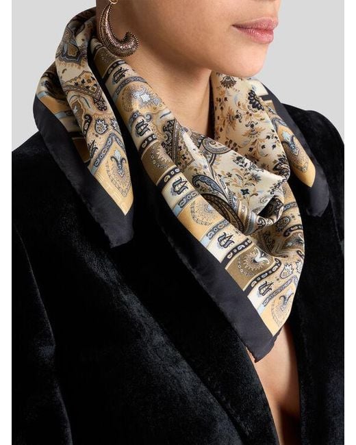 Etro Metallic Silk Twill Scarf With Paisley Motif