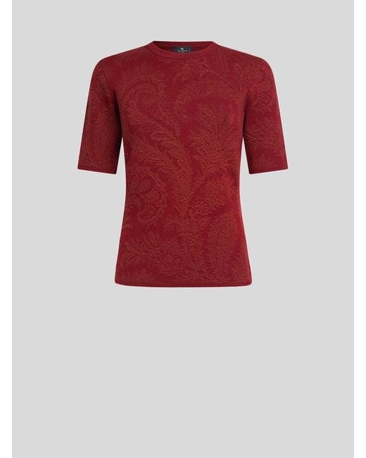 Etro Red Pullover Aus Einer Baumwollmischung Mit Jacquardmuster, Damen, Größe