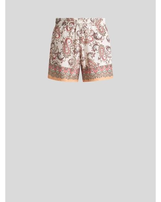 Etro White Swim Shorts With Placed Leafy Paisley Print for men