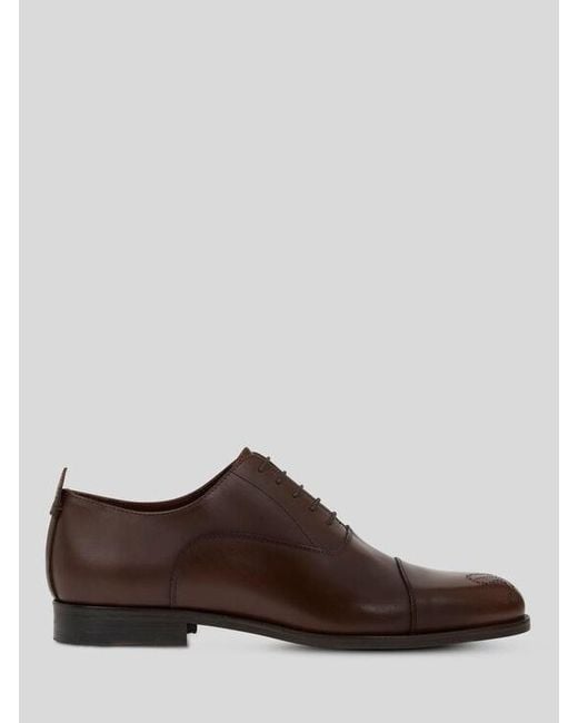 Etro Brown Leather Oxford Shoes With Paisley Details for men