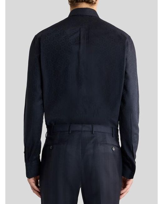 Etro Blue Cotton Jacquard Shirt With Medallion Motif for men