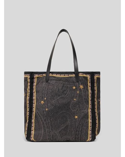 Etro Black Nylon Tote Bag With Pegaso Print And Arnica Motif for men