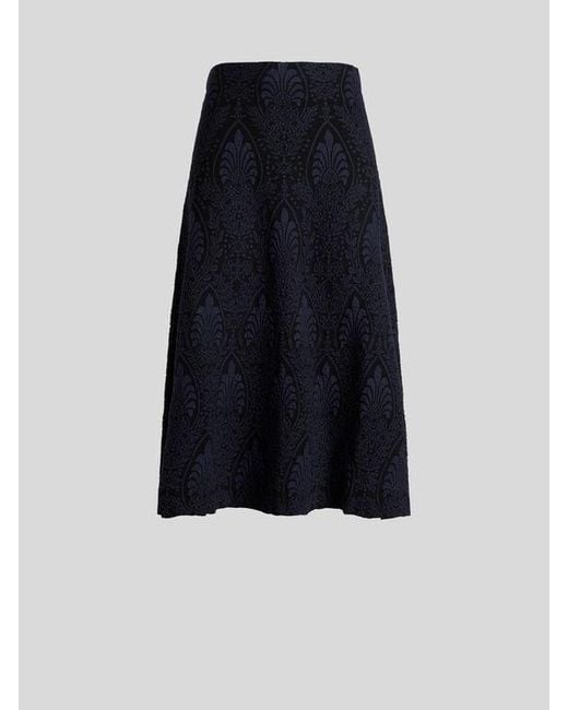 Etro Blue Jacquard Maxi Skirt With Medallion Motif