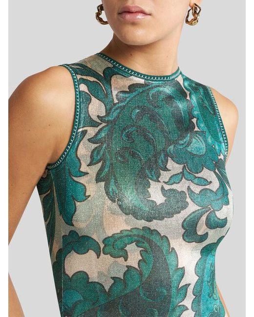 Etro Laminated Jersey Dress With Maxi Paisley Print in Green