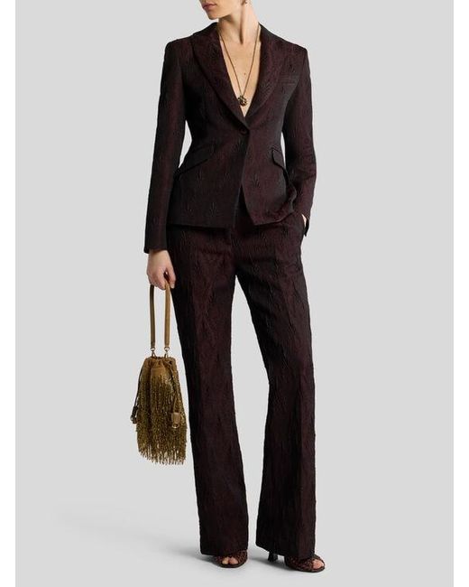 Etro Red Single-Breasted Jacquard Jacket With Floral Medallion Motif