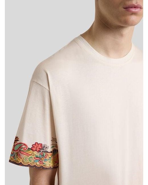 Etro White Cotton Jersey T-Shirt With Placed Paisley Print for men
